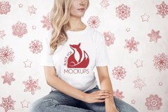 Christmas Xmas Winter White women t-shirt model mockup JPEG Product Image 1
