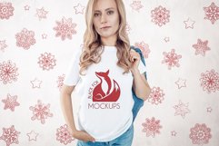 Christmas Xmas Winter White women t-shirt model mockup JPEG Product Image 1