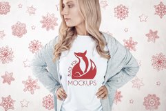 Christmas Xmas Winter White women t-shirt model mockup JPEG Product Image 1