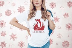 Christmas Xmas Winter White women t-shirt model mockup JPEG Product Image 1