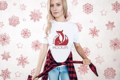 Christmas Xmas Winter White women t-shirt model mockup JPEG Product Image 1