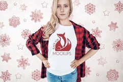 Christmas Xmas Winter White women t-shirt model mockup JPEG Product Image 1