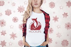 Christmas Xmas Winter White women t-shirt model mockup JPEG Product Image 1