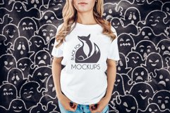 White tshirt model Halloween mockup on spooky BG with ghosts Product Image 1