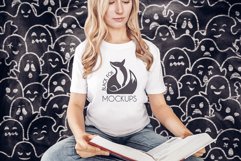 White tshirt model Halloween mockup on spooky BG with ghosts Product Image 1