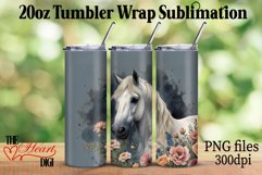 White Horse with Flowers 20oz Tumbler PNG, Horse Tumbler Product Image 1