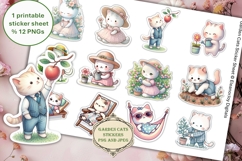 12 Cute Garden cats stickers PNG Product Image 1