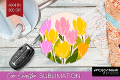 Tulip Modern Floral Car Coaster Sping Flower Coaster PNG Product Image 1