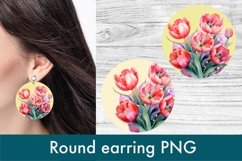 Round earring sublimation PNG design | Flower tulip earring Product Image 1