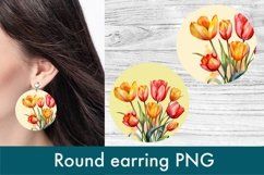 Round earring sublimation | Flower tulip earring PNG Product Image 1