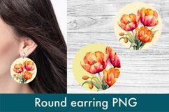 Round earring sublimation | Flower tulip earring PNG design Product Image 1