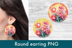 Round earring sublimation PNG | Flower tulip earring design Product Image 1