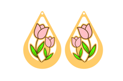 Tulip Flower Teardrop Laser Cut Earring, Flower Earrings SVG Product Image 2