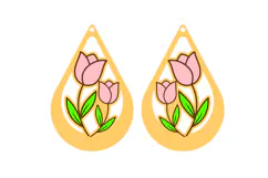 Tulip Flower Teardrop Laser Cut Earring, Flower Earrings SVG Product Image 2