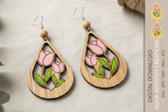 Tulip Flower Teardrop Laser Cut Earring, Flower Earrings SVG Product Image 1