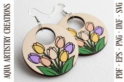 Round Hoop Tulips Earring, Engrave and Cut Laser cut, SVG Product Image 1