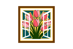 Open Window Tulips 3D Layered Shadow box SVG Template Product Image 2