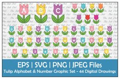 Spring Tulip Flower Alphabet Letter &amp; Number Clipart Bundle Product Image 1