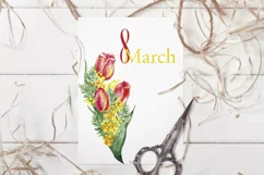 Women Day bouquets Tulips and mimosa Watercolor clipart Product Image 2