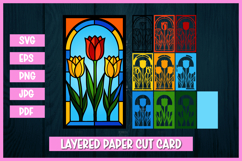Layered Tulips Stained Glass SVG | 3D Paper Cut Floral Card Product Image 1