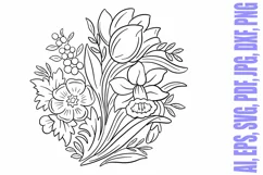 Tulips Line Art Floral Flowers Bouquet Wreath Bundle by Squeeb Creative