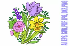 Tulips Line Art Floral Flowers Bouquet Wreath Bundle by Squeeb Creative