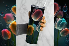 TulipsTumbler Wrap , Neon Flowers Png, Tulips Png, Cute Tumbler Wrap