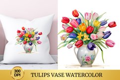 Tulips Vase Watercolor Clipart Flower Product Image 1