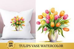 Tulips Vase Watercolor Clipart Flower Product Image 1