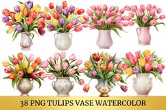 38 png Tulips Vase Watercolor Clipart Flower Bundle Product Image 1