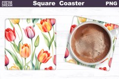Watercolor Tulip Square Coaster | Spring Flowers Coaster Product Image 1