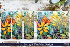 Floral Tumbler Wrap | Watercolor Leaves Design PNG Product Image 1