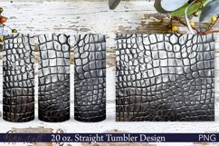 Leather Tumbler Wrap | 20 oz. | Silver Crocodile Print PNG Product Image 1