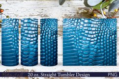 Leather Tumbler Wrap | 20 oz. | Crocodile Print PNG | Blue Product Image 1