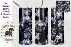 Blue Floral Skulls 20 oz skinny Tumbler Sublimation File Product Image 1