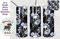 Blue Floral Skulls 20 oz skinny Tumbler Sublimation File Product Image 1