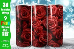 3D Red Roses Tumbler Sublimation Design, Ounce Tumbler Wrap Product Image 1