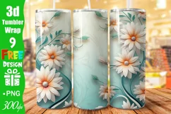 3D White Green Daisies Seamless 20 oz Skinny Tumbler Product Image 1