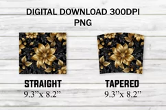 3D Black Gold Flowers Botanical Seamless 20oz Skinny Tumbler Product Image 2