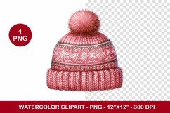 png watercolor clipart - pink knitted hat with a pompom Product Image 1