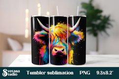 Rainbow highland cow tumbler sublimation design wrap 20 Oz, animal tumbler wrap design, rainbow highland cow sublimation.