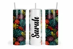 Succulent 20 oz Straight Skinny Tumbler Sublimation PNG Product Image 3