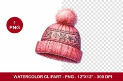 png watercolor clipart - pink knitted hat with a pompom Product Image 1