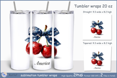 America stars cherry Tumbler| Wrap Tumbler 20oz| 4th of July Product Image 1