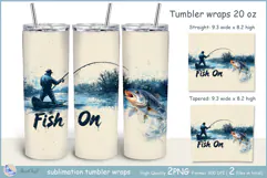Fish On tumbler Sublimation| fisherman tumbler wrap| fishing Product Image 1