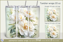 White peonies Tumbler| Wrap Tumbler peonies 20 oz| frora Product Image 1