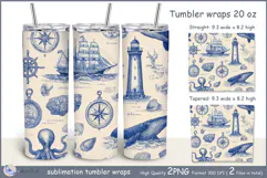 Sea tumbler Sublimation|Anchor tumbler wrap| Whale fish Product Image 1