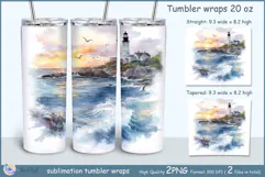 Lighthouse tumbler Sublimation| sea tumbler| sea of seagulls Product Image 1