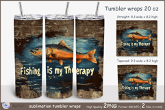 Fishing is my Therapy tumbler Sublimation| fish tumbler png Product Image 1