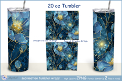 Blue flowers Tumbler| Wrap Tumbler flowers 20 oz| frora Product Image 2